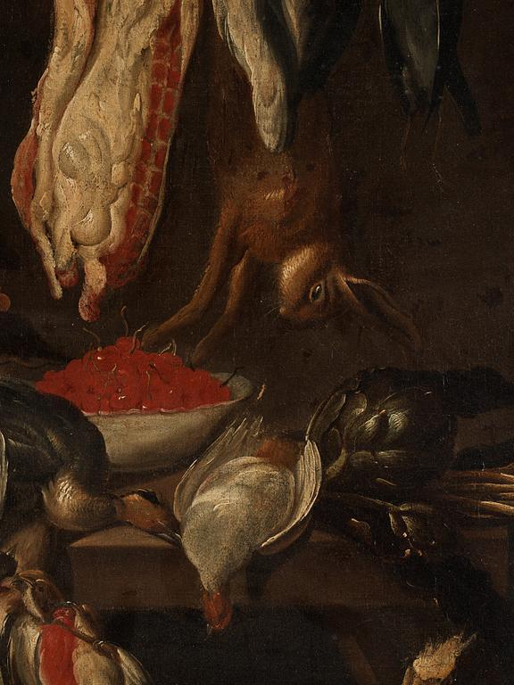 Dutch school 17th/18th Century. Still life with prey, dead birds and fruits.