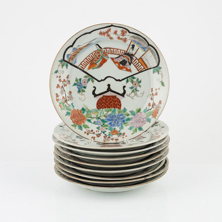 Tallrikar, 9 st, porslin, Japan, tidigt 1900-tal.