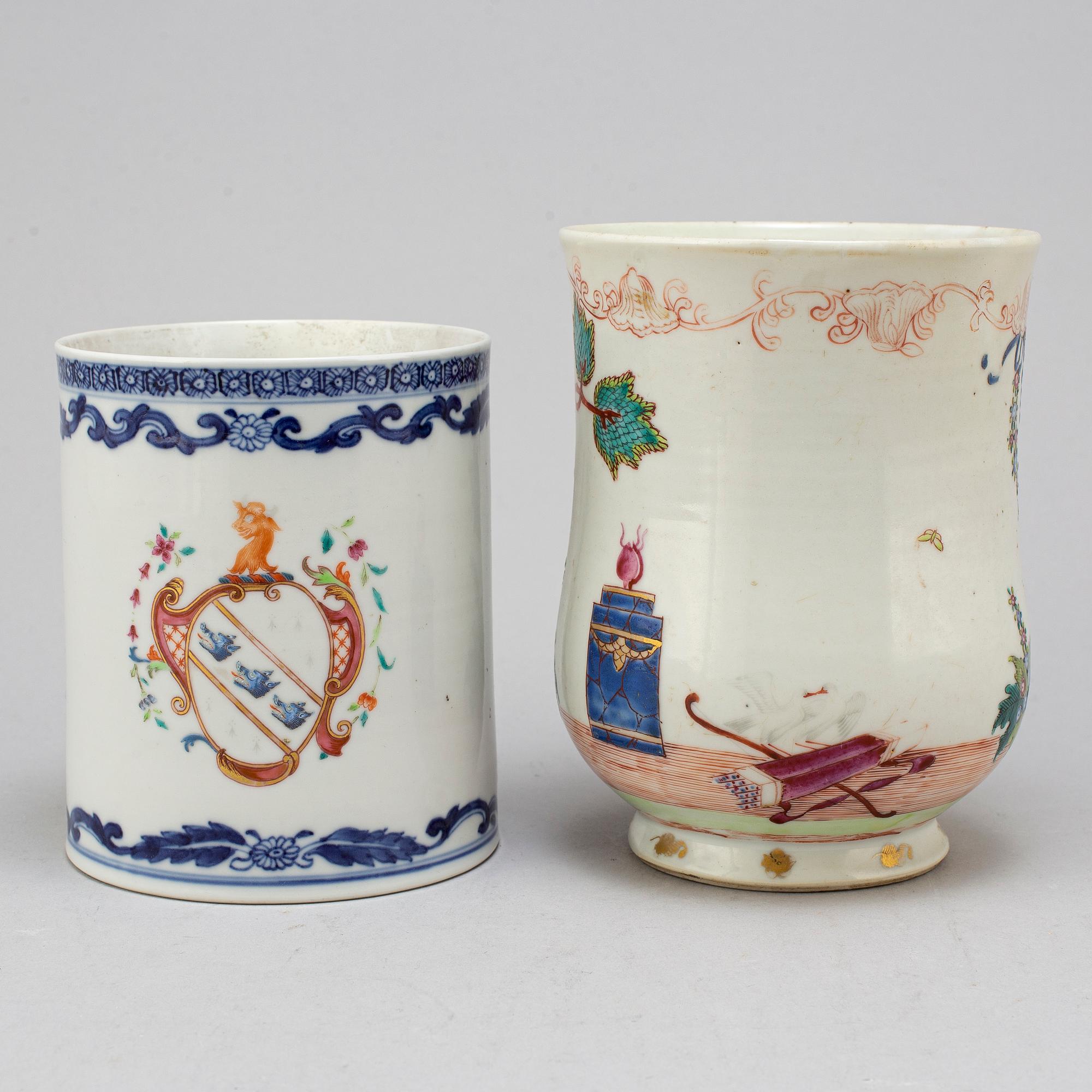 Two famille rose and blue and white jugs, Qing dynasty, Qianlong (1736-95).