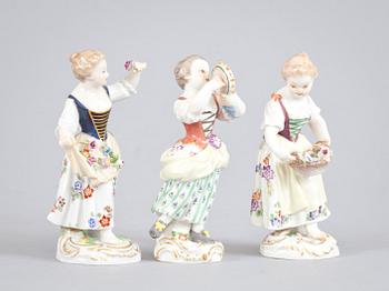 FIGURINER, 3 st, porslin, Meissen 1900-tal.