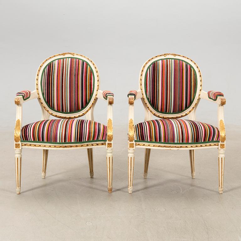 Armchairs, a pair in the Gustavian style, first half of the 20th century.