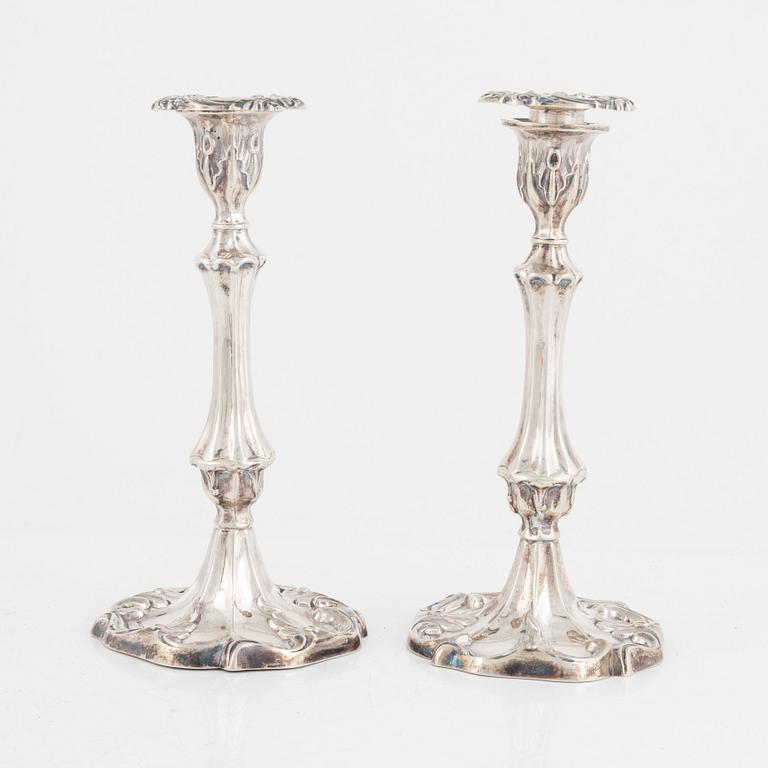 Candlesticks, a pair, silver, Gustaf Möllenborg, Stockholm, 1854.