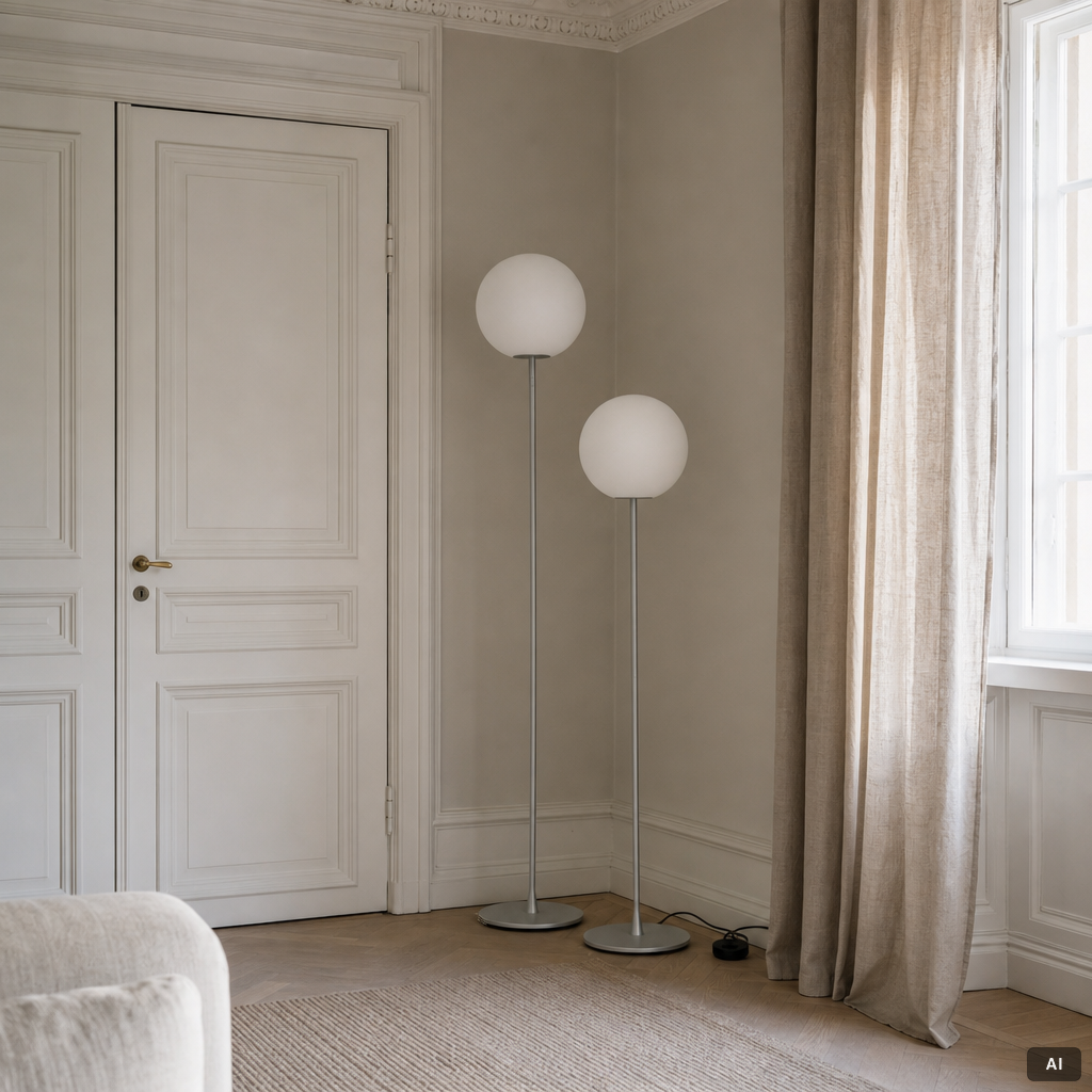 Jasper Morrison, a pair of 'Glo-ball' floor lamps, Flos, Italy.