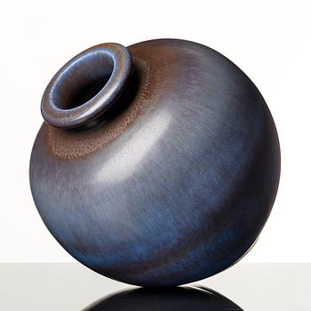 Berndt Friberg, a blue and brown 'rabbit's fur' stoneware vase, Gustavsberg studio, Sweden 1965.