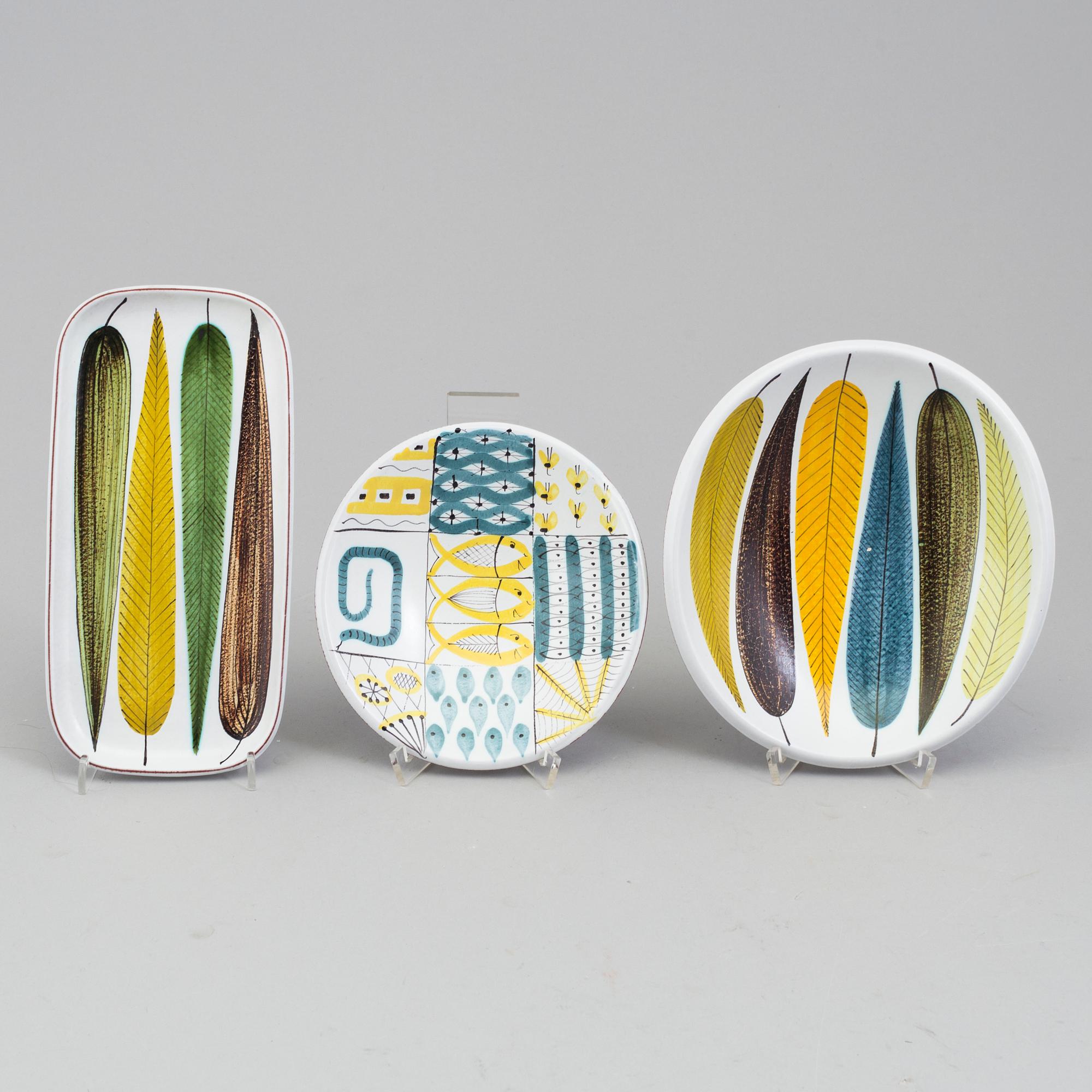 STIG LINDBERG, skålar och fat, 5 st, fajans, Gustavsberg studio 1950-tal.