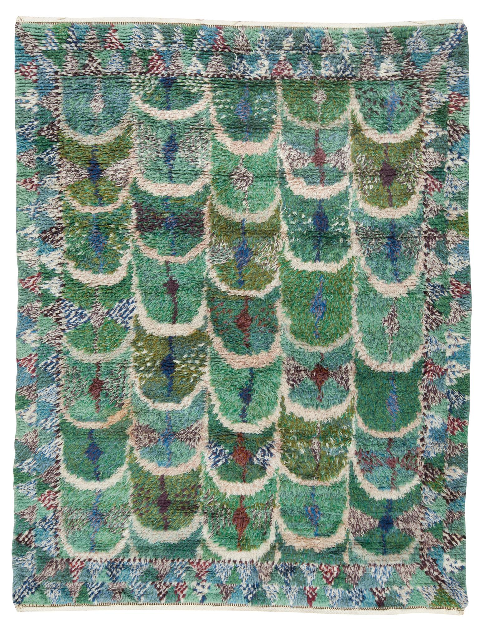 Marianne Richter, MATTA. "Fjädern, grön". Rya. 253 x 191 cm. Signerad AB MMF MR.