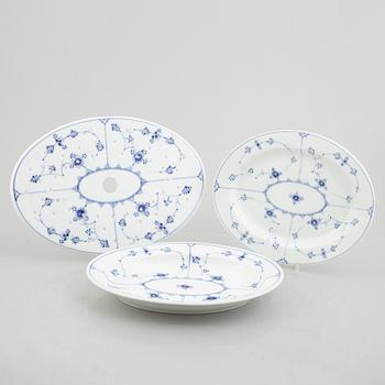 Two serving dishes, and a strainer for a fish dish, porcelain, "Blue Fluted"/"Musselmalet", Royal Copenhagen.