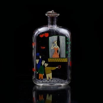 BRÄNNVINSFLASKA, glas Tapio Wirkkala, Iittala 1948.
