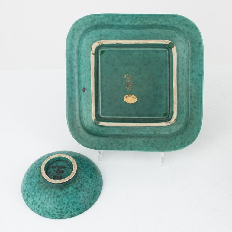 Wilhelm Kåge, vaser 2 st, skål och askfat, "Argenta", Gustavsberg.