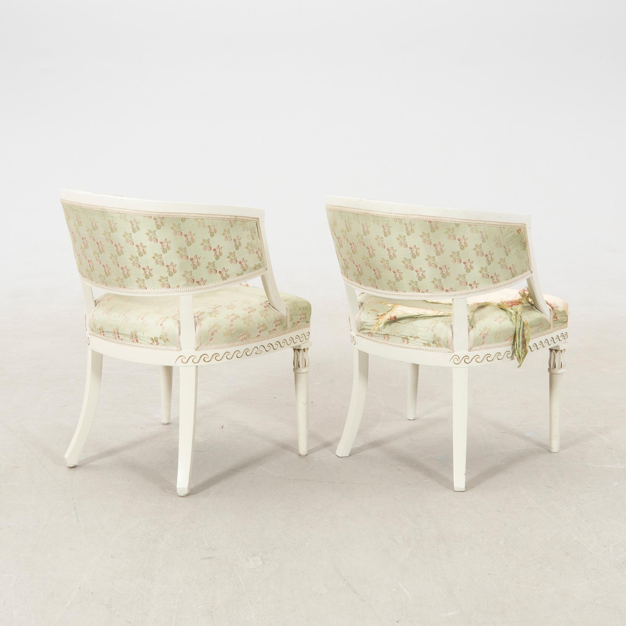 A pair of baljfåtöljer signed ESS, Sengustavian Lindome works.