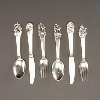 CUTLERY, 33 pcs, silver, H C Andersen motifs, Denmark mid 20th century, 631g.