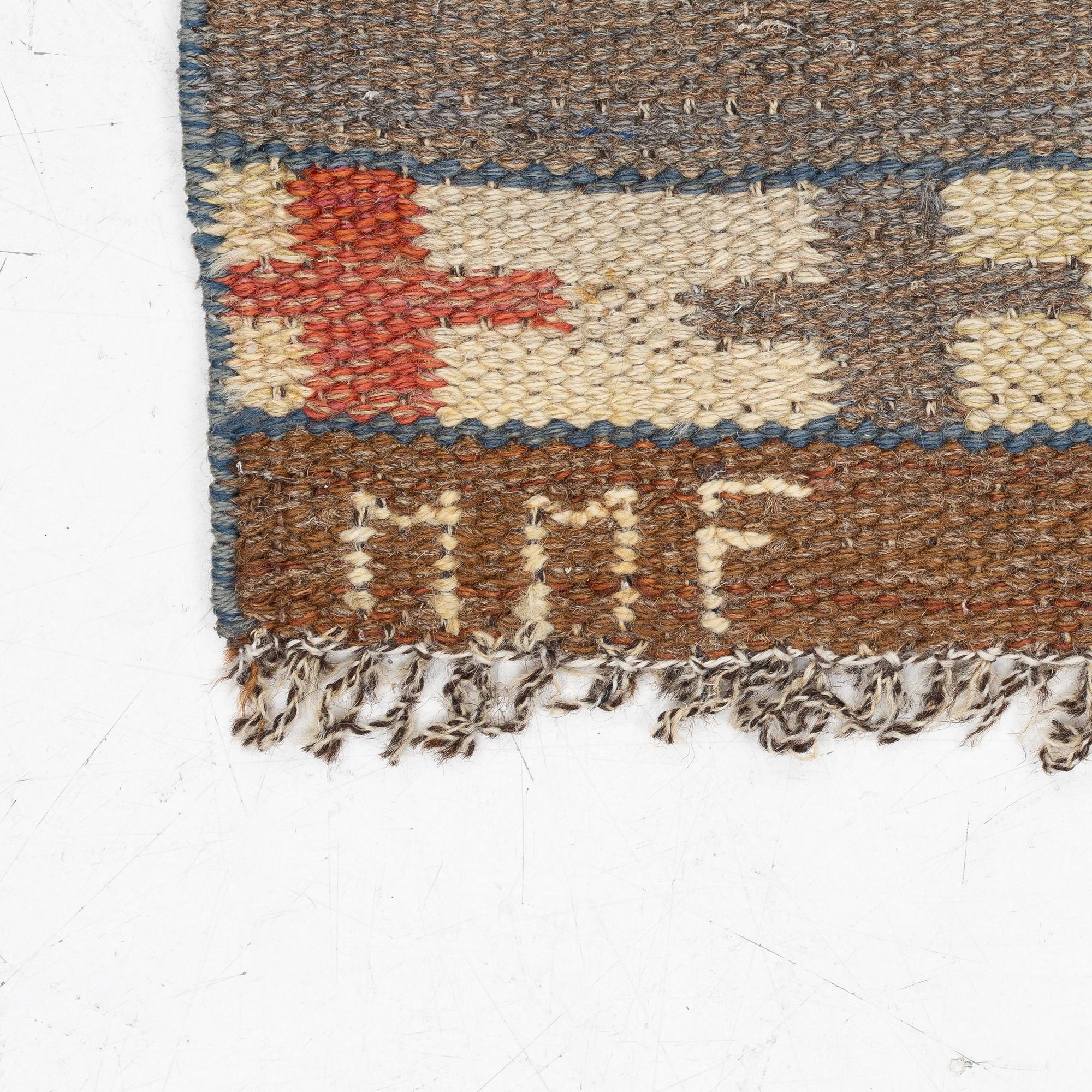 Märta Måås-Fjetterström, a 'Ljusa mattan' flat weave carpet, c. 215 x 180 cm,. signed MMF.