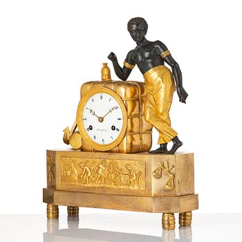 An Empire ormolu and patinated bronze 'Le Matelot'  mantel clock by P. Strengberg (active 1802-1831).