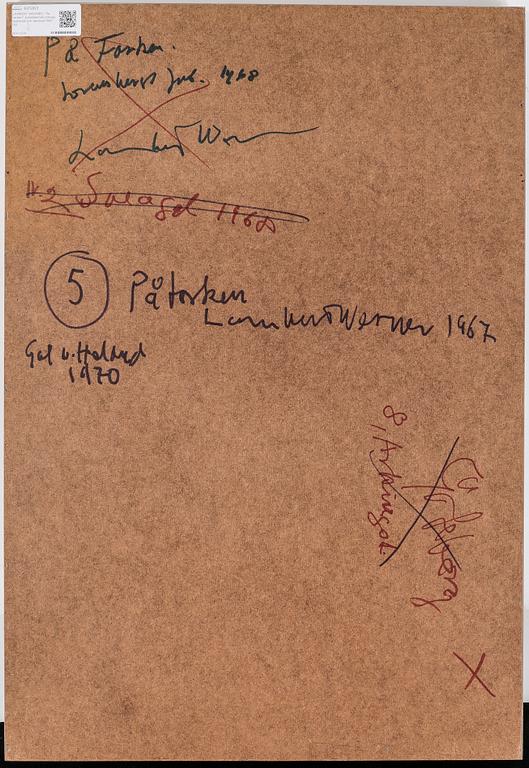 LAMBERT WERNER, "På torken", blandteknik/collage, signerad och daterad 1967.