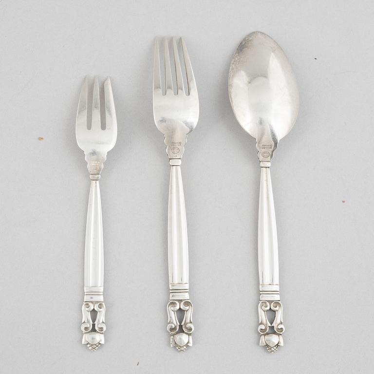 Georg Jensen, sterling silver cutlery, 21 pieces, model 'Acorn/Konge', design Johan Rohde, Copenhagen after 1945.