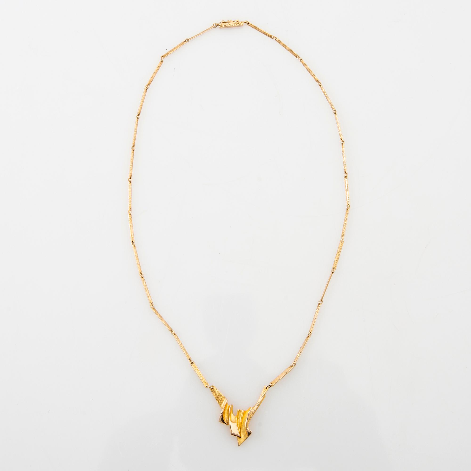 Zoltan Popovits, Necklace "Valeriana" 14K gold, Lapponia Finland 1993.