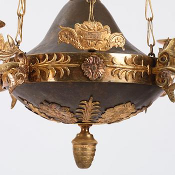 A Swedish Empire four-light hanging-lamp, first part of the 19th century.