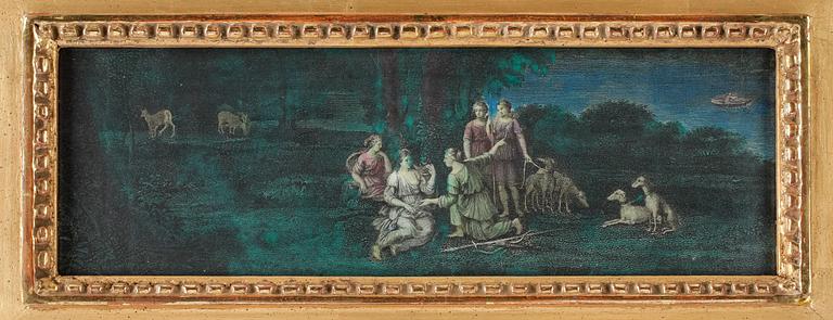 SPEGEL, sengustaviansk, omkring 1800. Höjd 95,5cm.