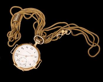 DAMFICKUR samt KEDJA, 18k guld, bl a Firma Gustaf Möllenborg, 1900-tal. Kedjan 23 g.