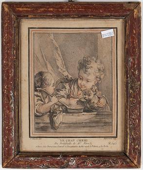 Gilles Demarteau · GILLES DEMARTEAU, färggravyr, efter Francois Boucher.