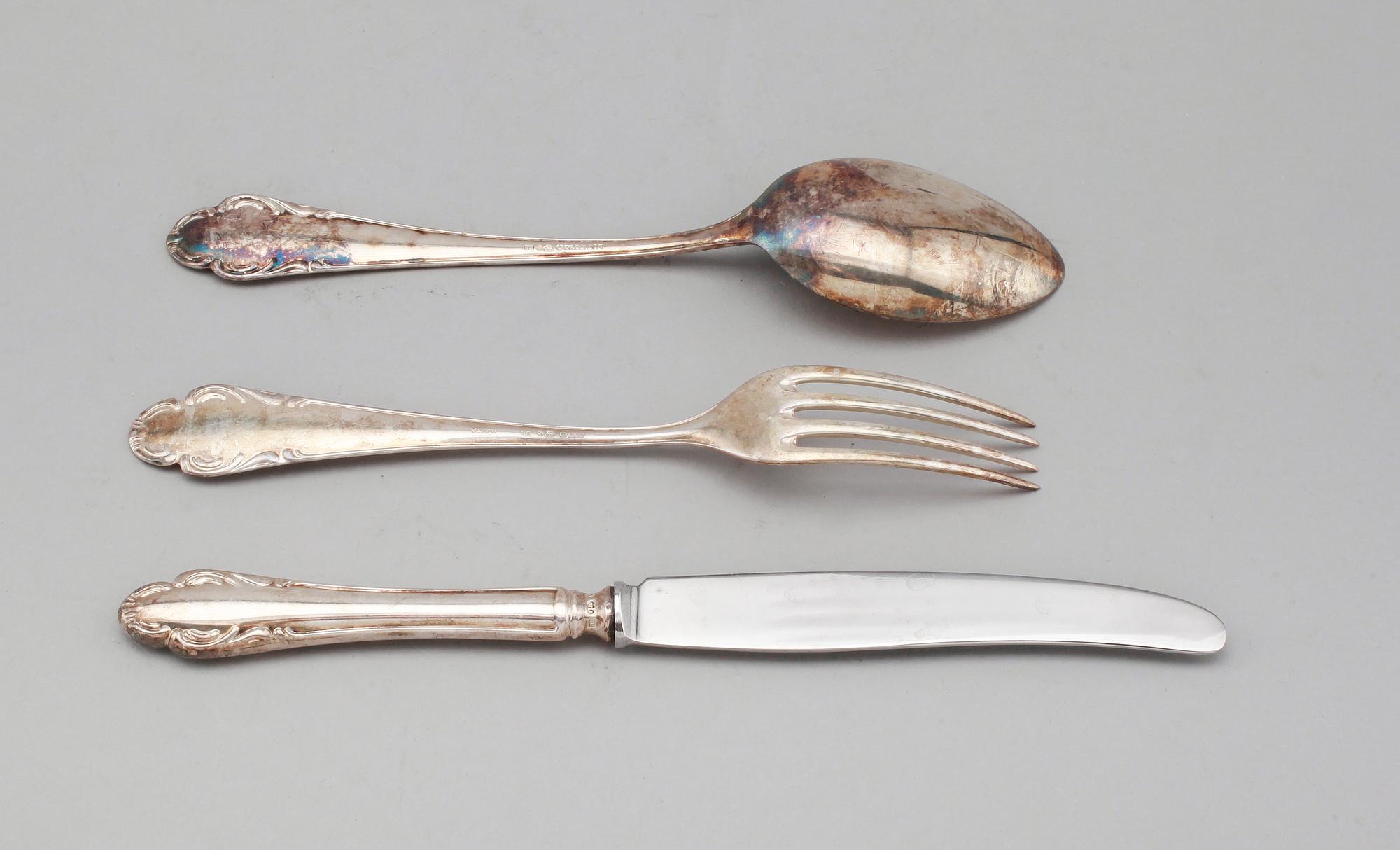 BESTICK, 36 delar, silver, modell Haga, 1940-/50-tal. Total vikt med stålblad ca 1550 gram.