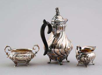 KAFFESERVIS, 3 delar, silver, CG Hallberg, Stockholm 1947/48. Vikt ca 614 gram.