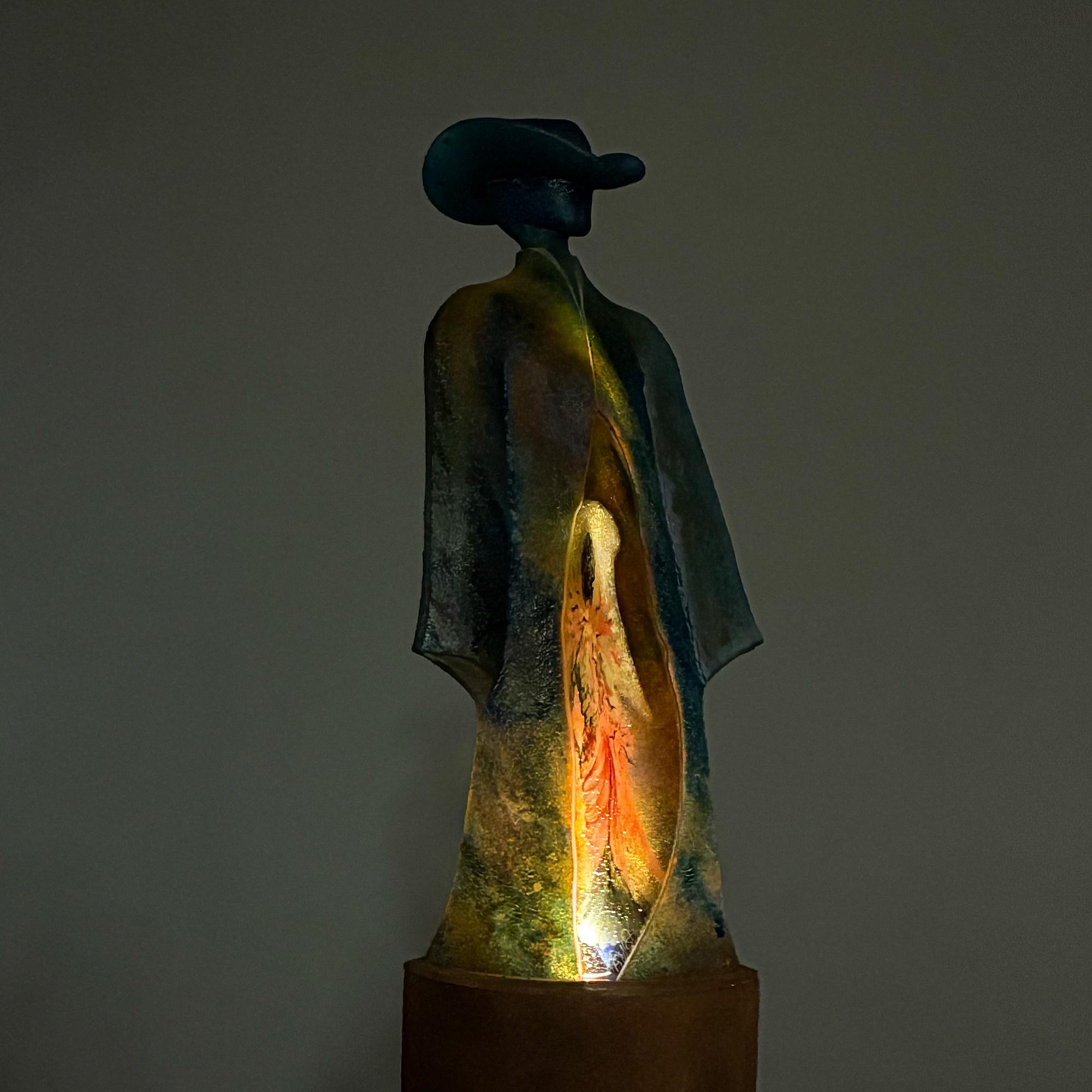 Kjell Engman, "Man in Trenchcoat", unique sculpture, from the series "Catwalk", cast glass, Kosta Boda.