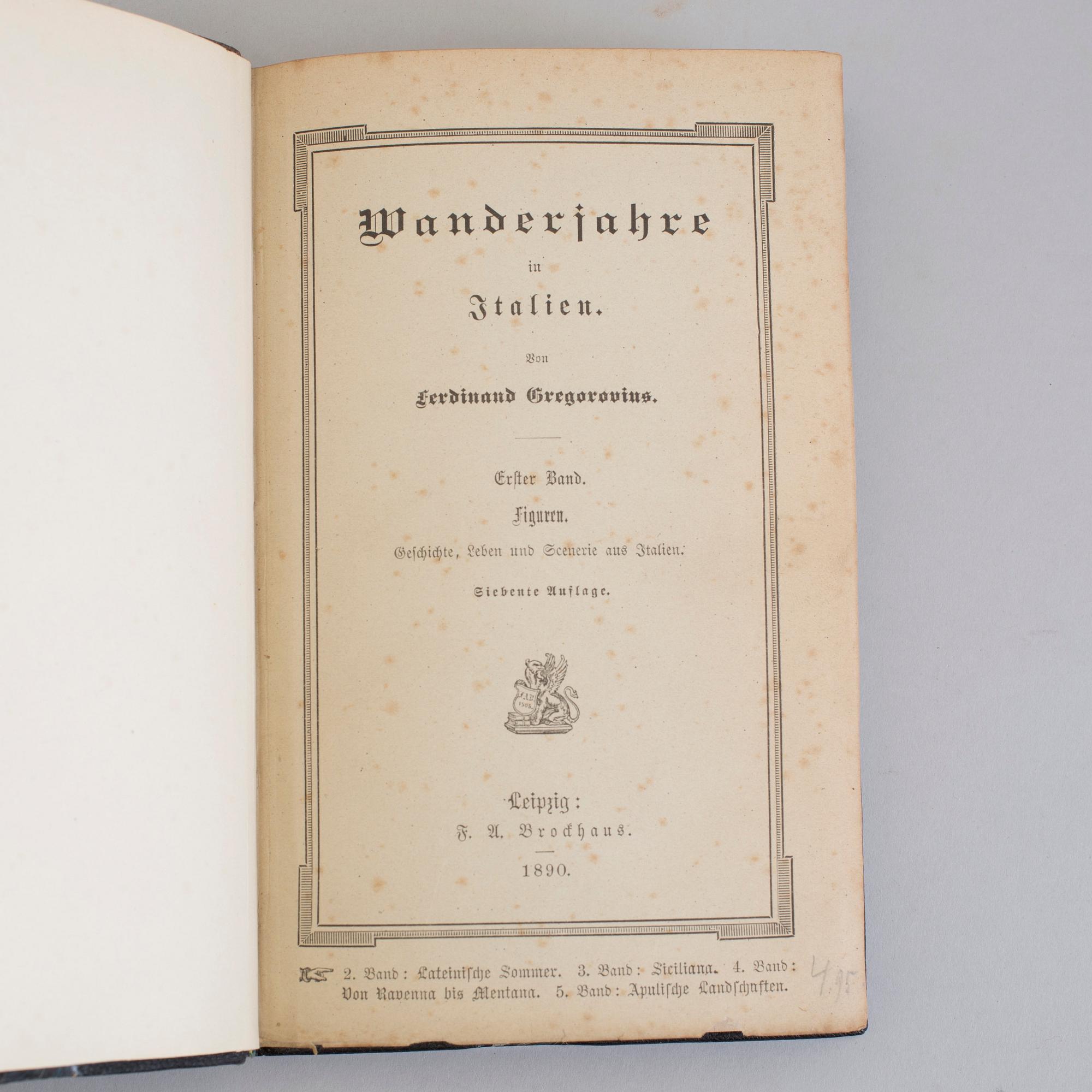 BOOKS, Ferdinand Gregorovius:
Wanderjahre in Italien. 1-5.