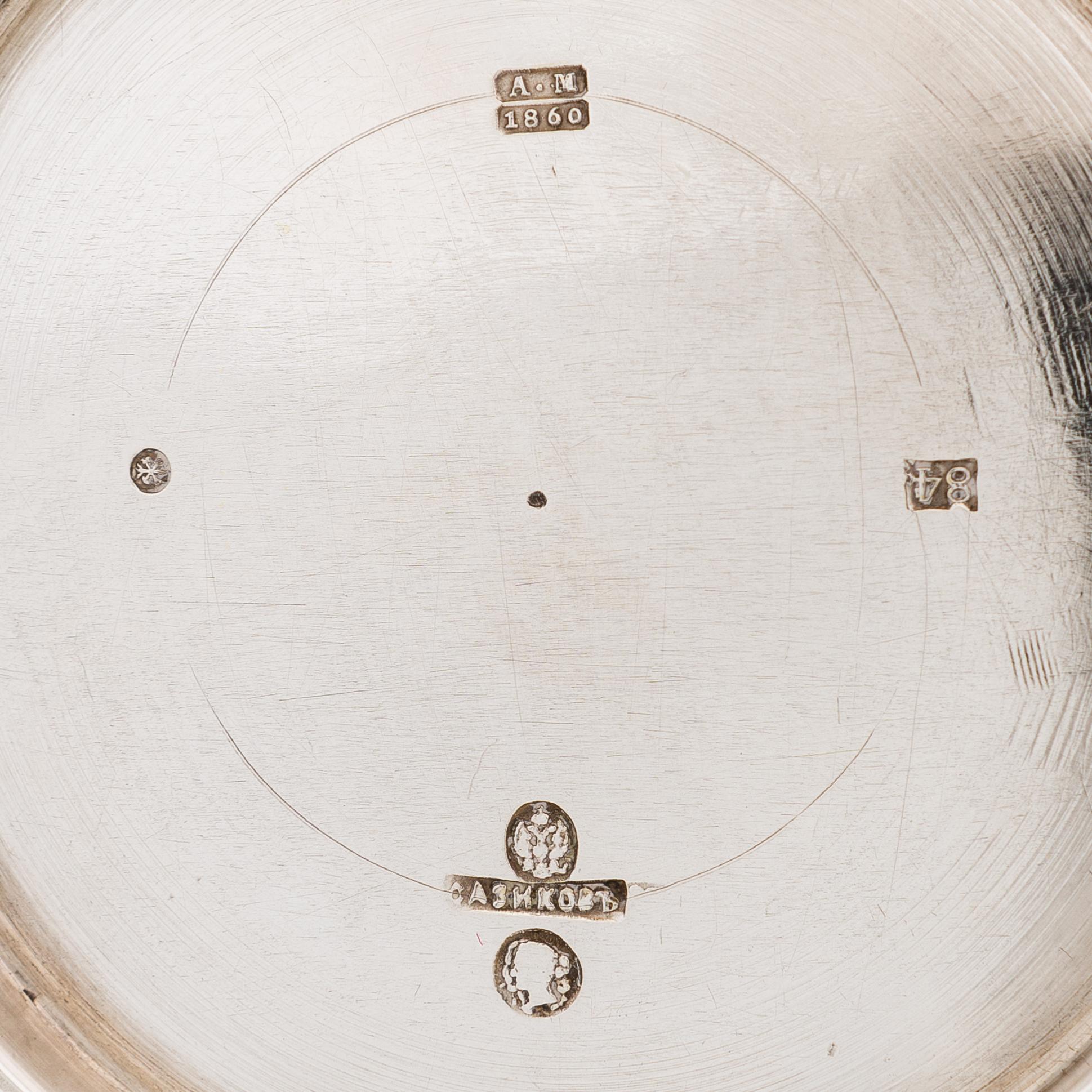 Sazikov, Sockerskrin och mjölkkanna, Kejserlig hovleverantörsstämpel Sazikov, S:t Petersburg 1860.