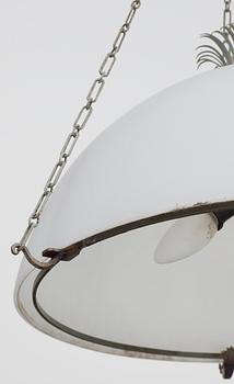 A Gunnar Aspelund iron and white glass hanging lamp, Böhlmarks, Sweden,