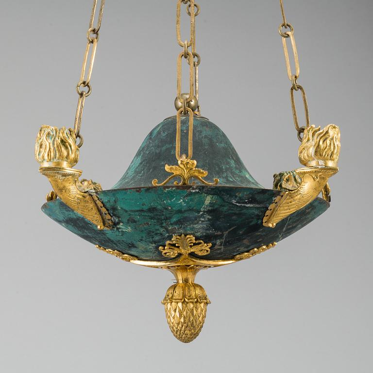 A Swedish Empire four-light hanging lamp, early 19th century.