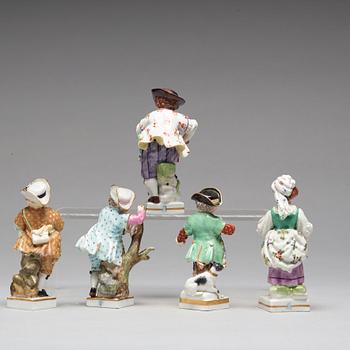 A group of five porcelain figurines of children, Meissen and Vienna.
