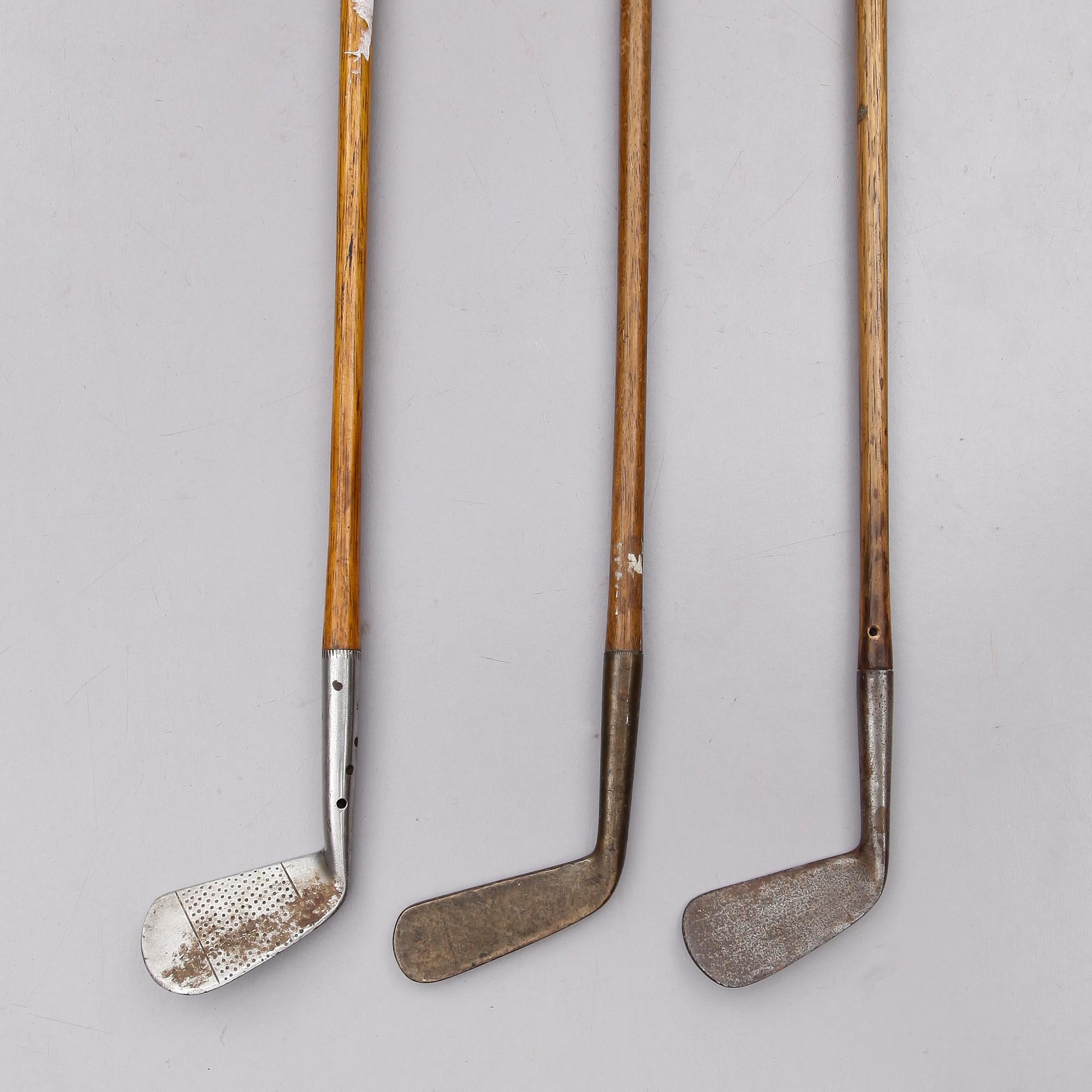 GOLFKLUBBOR, 3 st, tidigt 1900-tal.