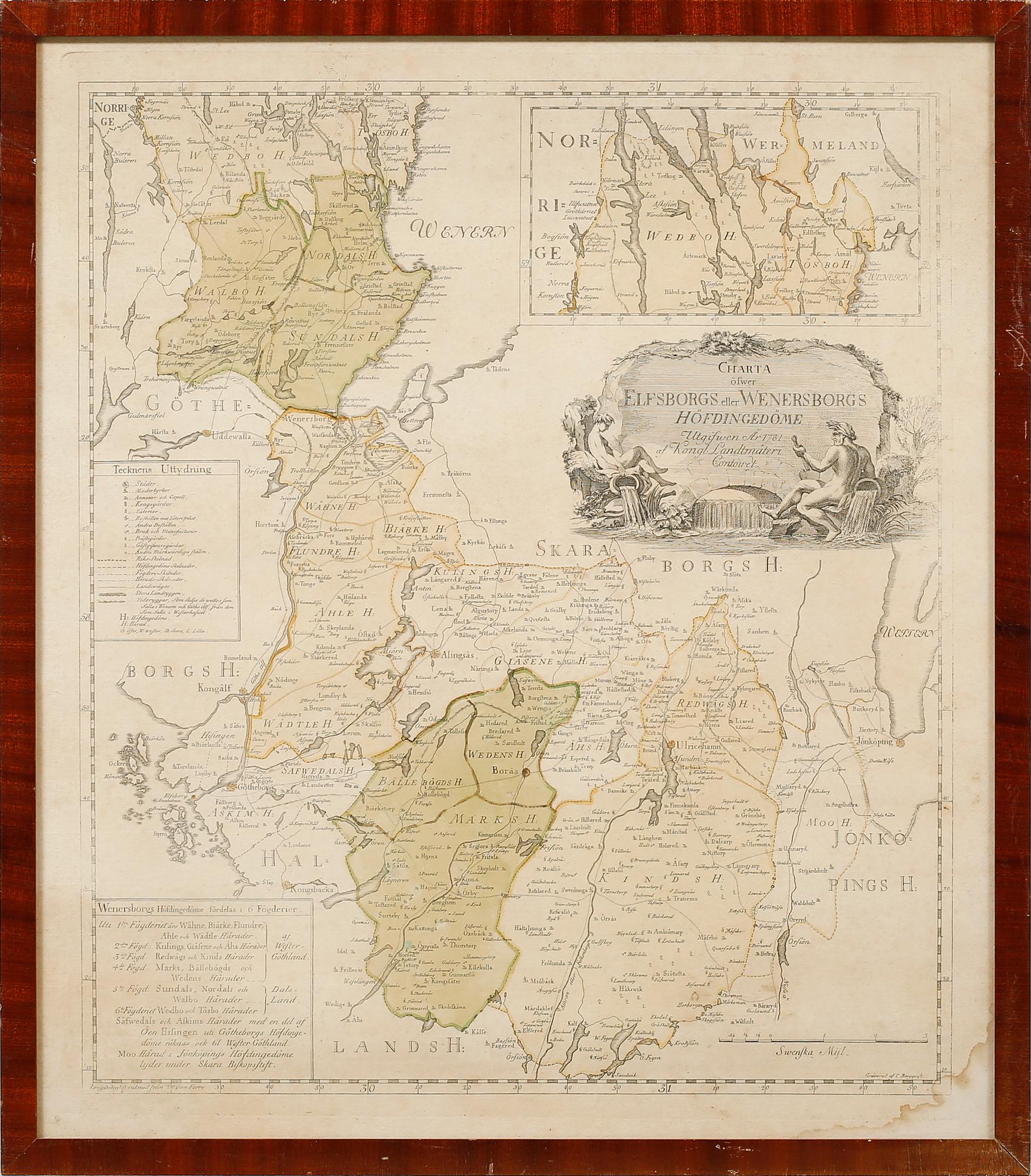 A 19th century map, partly colored.