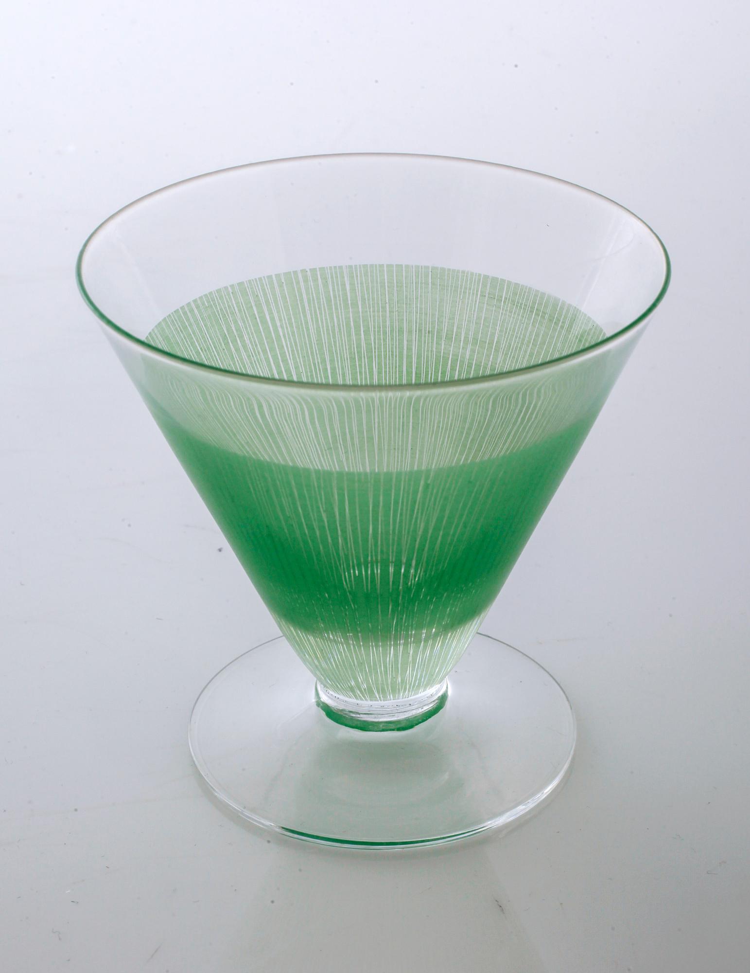 BENGT ORUP, 6 st, cocktailglas, "Stripe", Johansfors, 1950-tal.