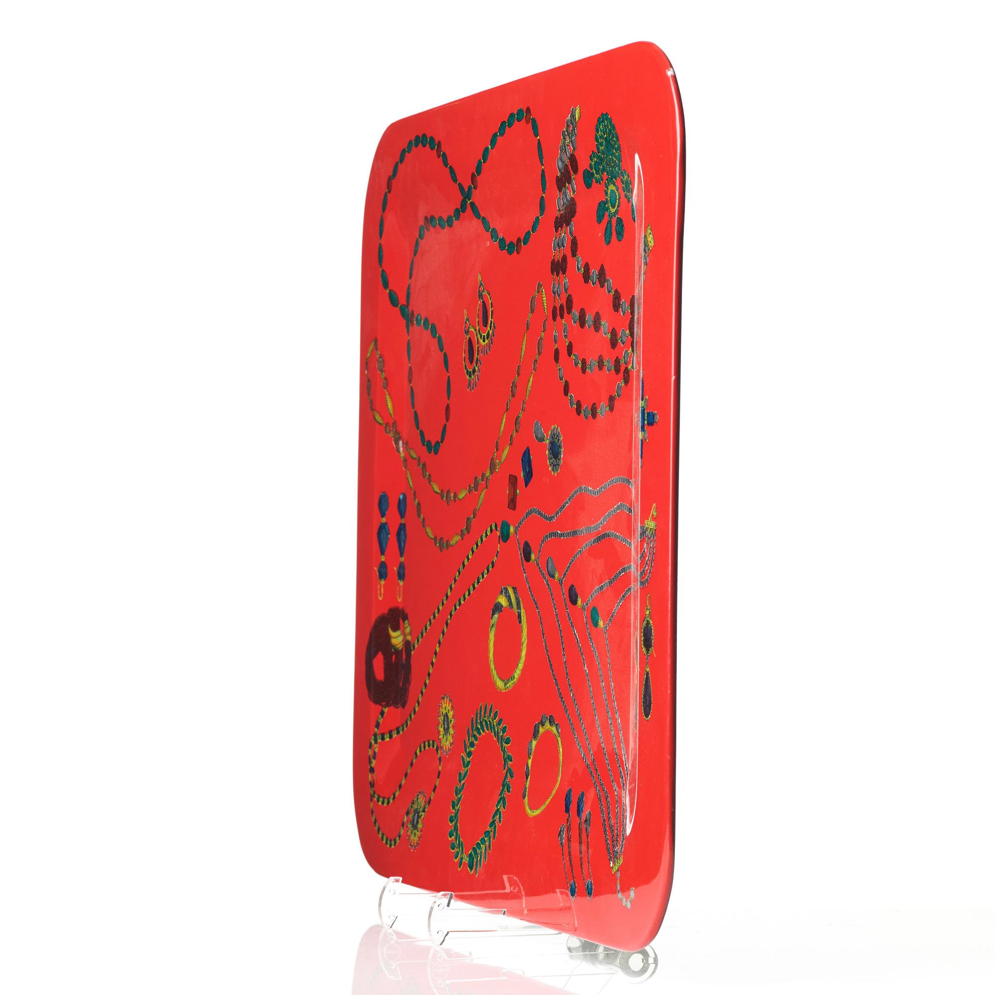 Piero Fornasetti, a red lacquered tray, Fornasetti, Milan, Italy 1995.