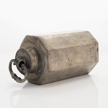 A pewter bottle, maker's mark of Daniel Rising, Turku, Finland, late 18th Century.
