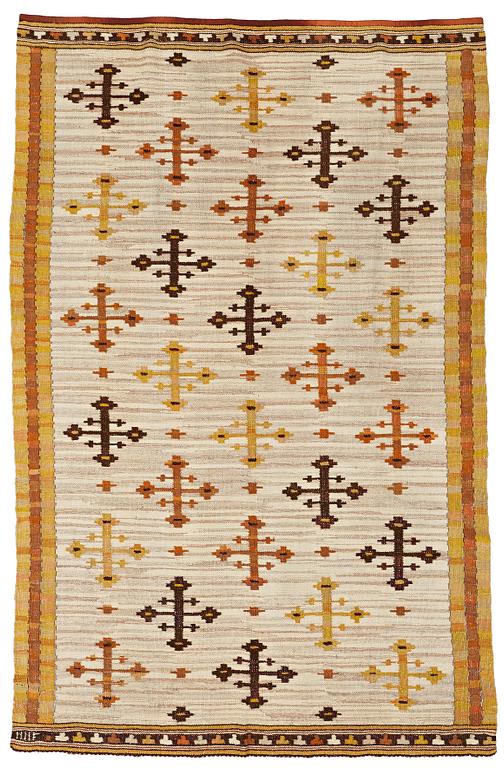 Märta Måås-Fjetterström, A DRAPE, "Gula Dubbelkorset", flat weave, ca 242 x 160,5 cm, signed MMF.