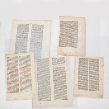 Blad ur schweiziska och tyska inkunabler samt tryckta blad, 1400-tal.