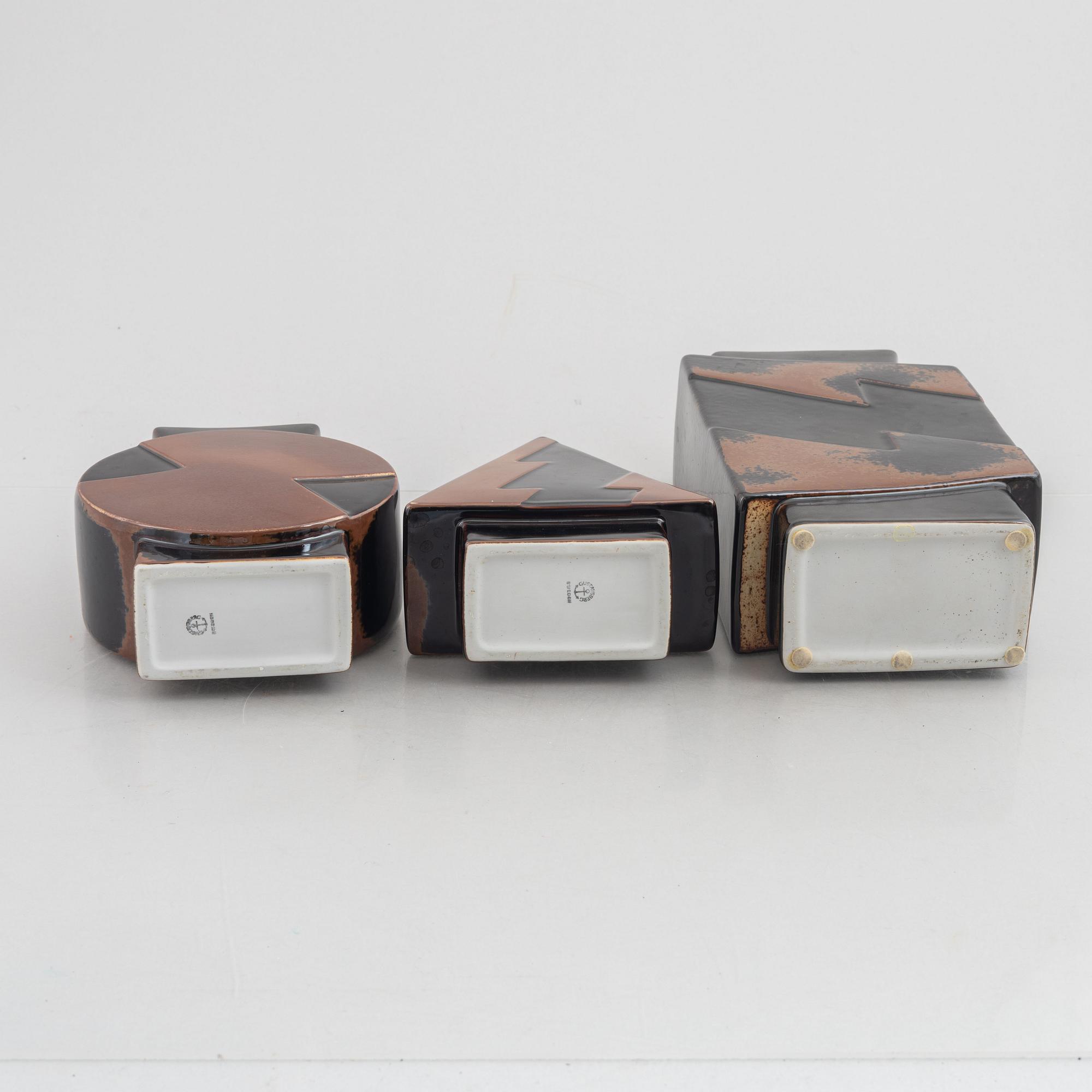 Margareta Hennix, a set of three "Flash" stoneware vases, Gustavsberg, 1980s.