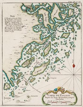 430. Jacques Nicolas Bellin, Carte du passage depuis la tour de Landsor jusqu'a Stockholm.