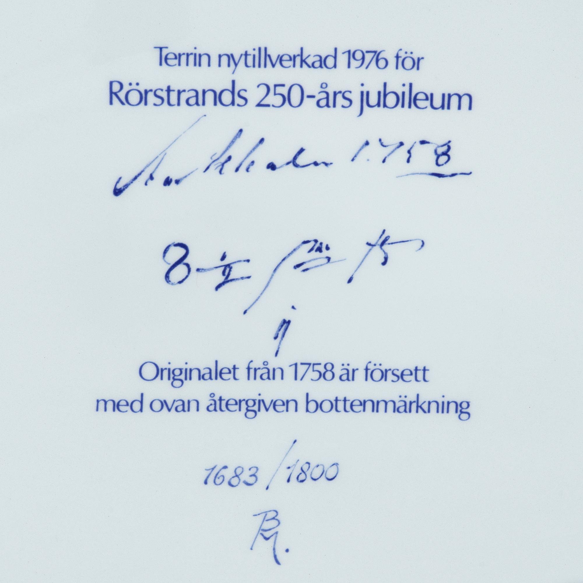 Servisdelar, 10 st, porslin, efter original från 1758, Rörstrand, 1976.