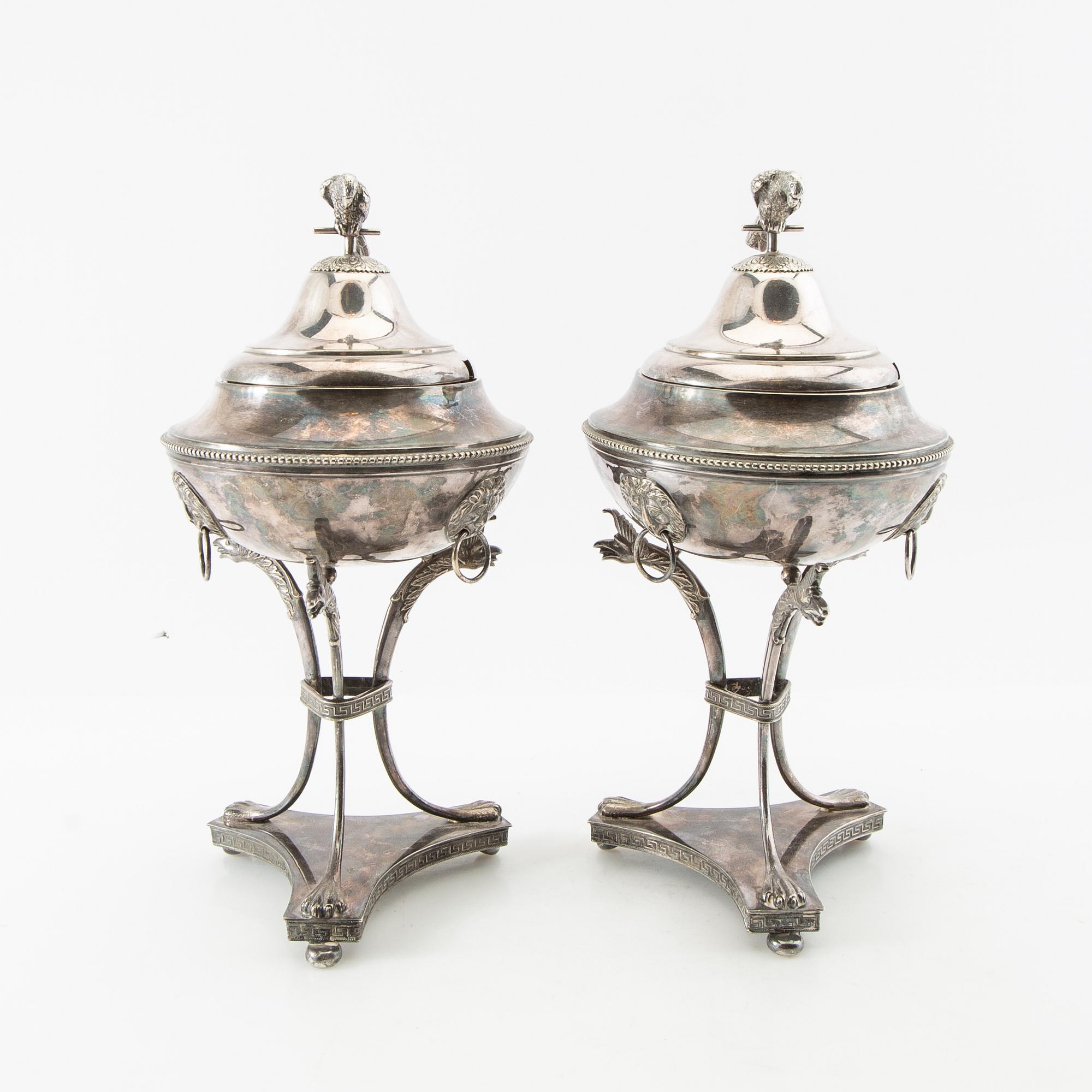Sugar bowls, a pair, Gustavian style, AG Dufva, early 20th century, silver plate.