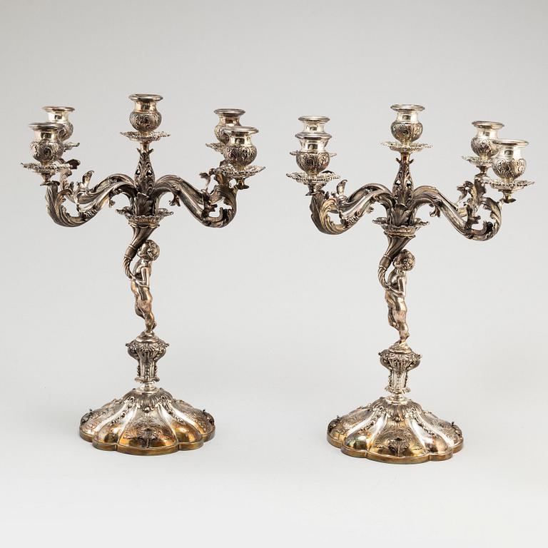 A  1950/60's pair of silver (800) candelabras by Valle & Gandini, Firenze, Italy.