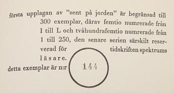 BOK, Gunnar Ekelöf: Sent på jorden. Dikter, Stockholm, 1932.