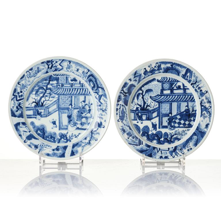 A set of six blue and white dishes, Qing dynasty, Kangxi (1662-1722).