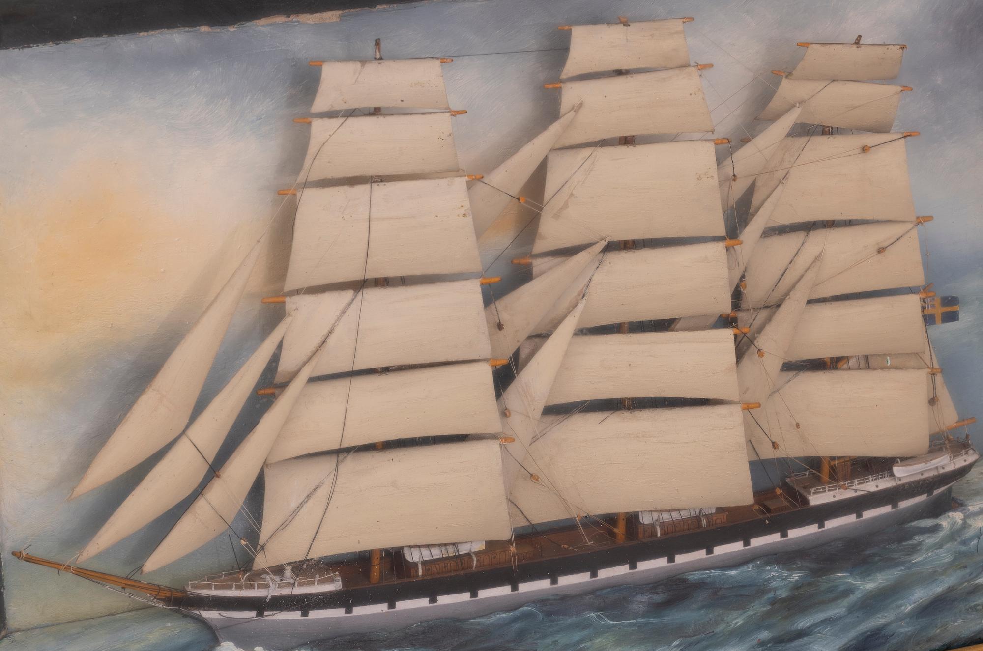 Diorama with a ship, late 19th century.