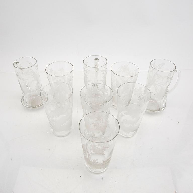 A set of six + three glass around 1900.