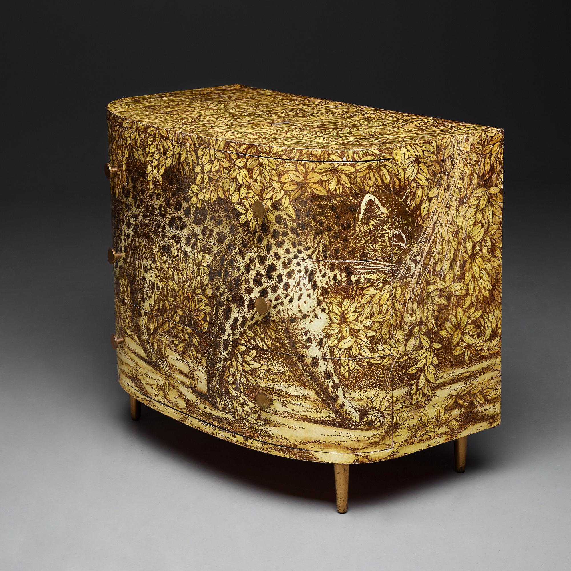 Piero Fornasetti, a "Leopardo" chest of drawers, Ateliers Fornasetti, Milan 1950-60's.