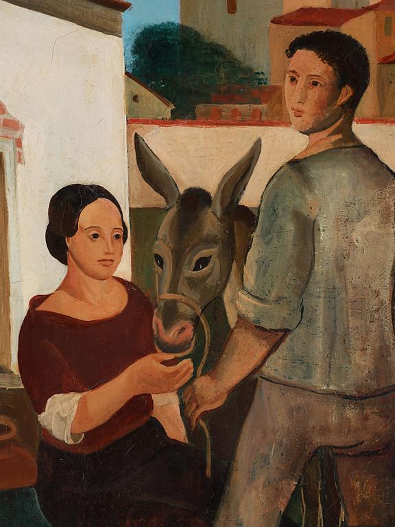 Bertil Bull Hedlund, Couple with a donkey, motif from Spain.